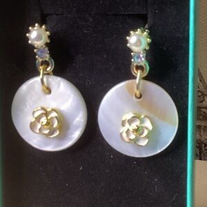 NEW Gold and White Drop Earrings